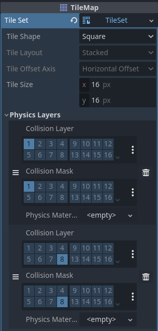 Second physics layer with a layer and mask set to 8